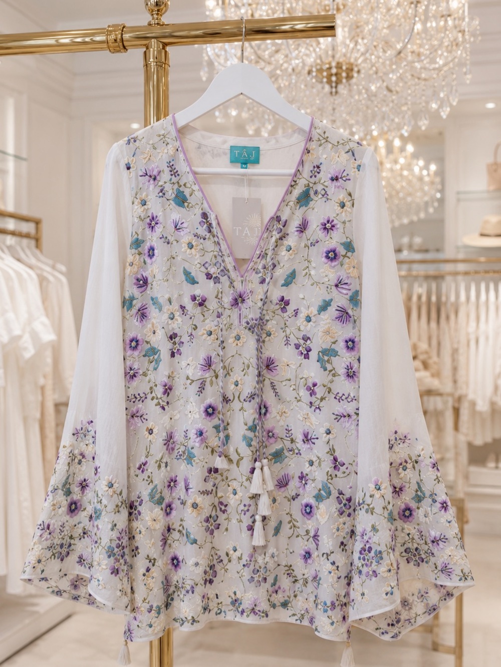 Taj by Sabrina Crippa Silk Embroidered Mini/Tunic Dress, NWT, $411MSRP